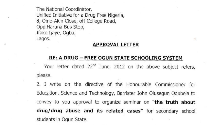 Ogun State Drug Abuse Prevention Initiative 2013 Event Report Ogun State Drug Abuse Prevention Initiative 2013 Event Report