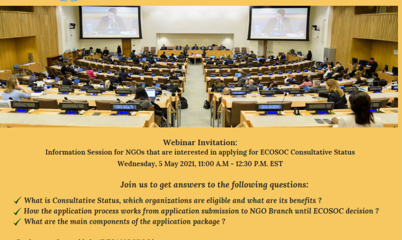 Upcoming Webinar – Information on Applying for ECOSOC Consultative Status Upcoming Webinar – Information on Applying for ECOSOC Consultative Status