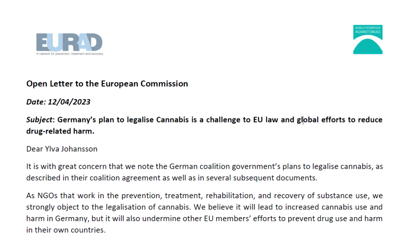 Open Letter to the European Commission supported by 20+ European organisations on Germany’s plans to legalise Cannabis – Call for further support Open Letter to the European Commission supported by 20+ European organisations on Germany’s plans to legalise Cannabis – Call for further support