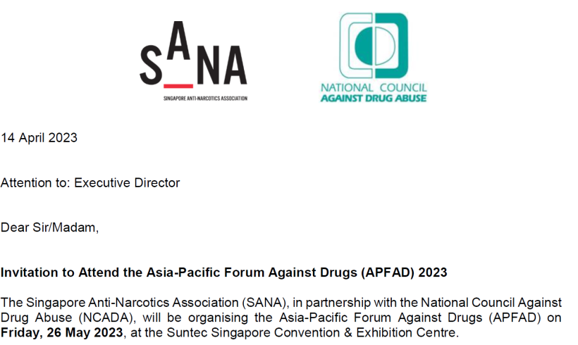 Asia-Pacific Forum Against Drugs (APFAD) 2023 – May 26th, 2023 – Invitation to Attend Asia-Pacific Forum Against Drugs (APFAD) 2023 – May 26th, 2023 – Invitation to Attend