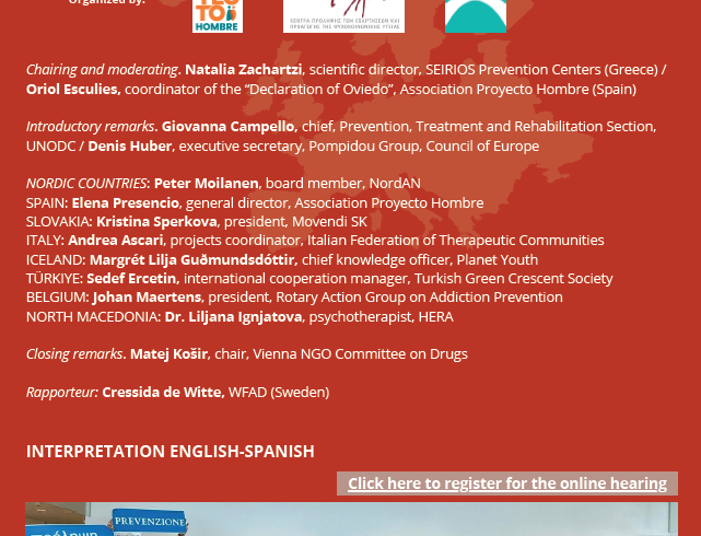 Invitation to the Europe Hearing on Drug Use Prevention – September 13th Invitation to the Europe Hearing on Drug Use Prevention – September 13th