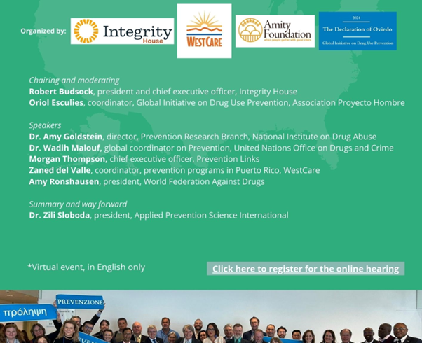 Invitation to attend the USA Hearing on Drug Use Prevention – January 28th at 12.00-13.30EST Invitation to attend the USA Hearing on Drug Use Prevention – January 28th at 12.00-13.30EST