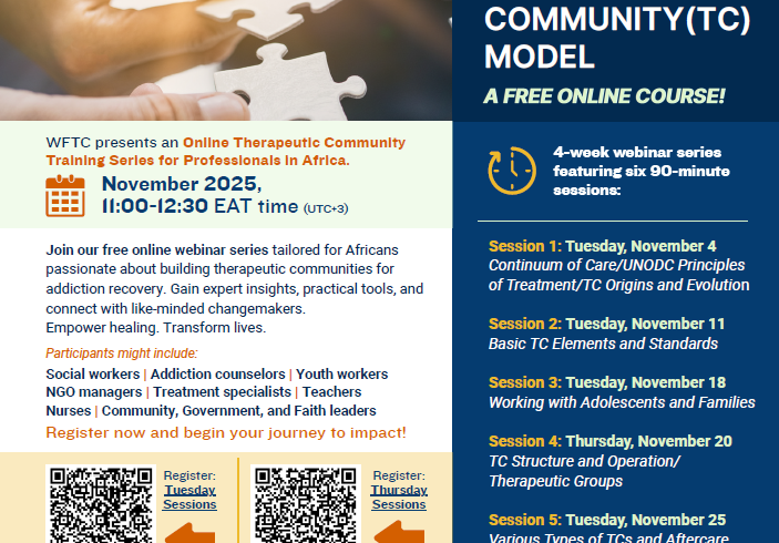 Join the Online Therapeutic Community Training Series for Professionals in Africa by the WFTC Join the Online Therapeutic Community Training Series for Professionals in Africa by the WFTC